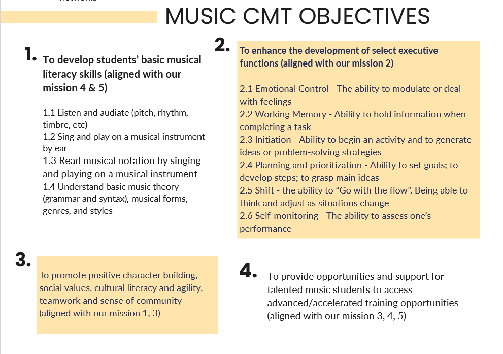 MUSIC CMT OBJECTIVES
